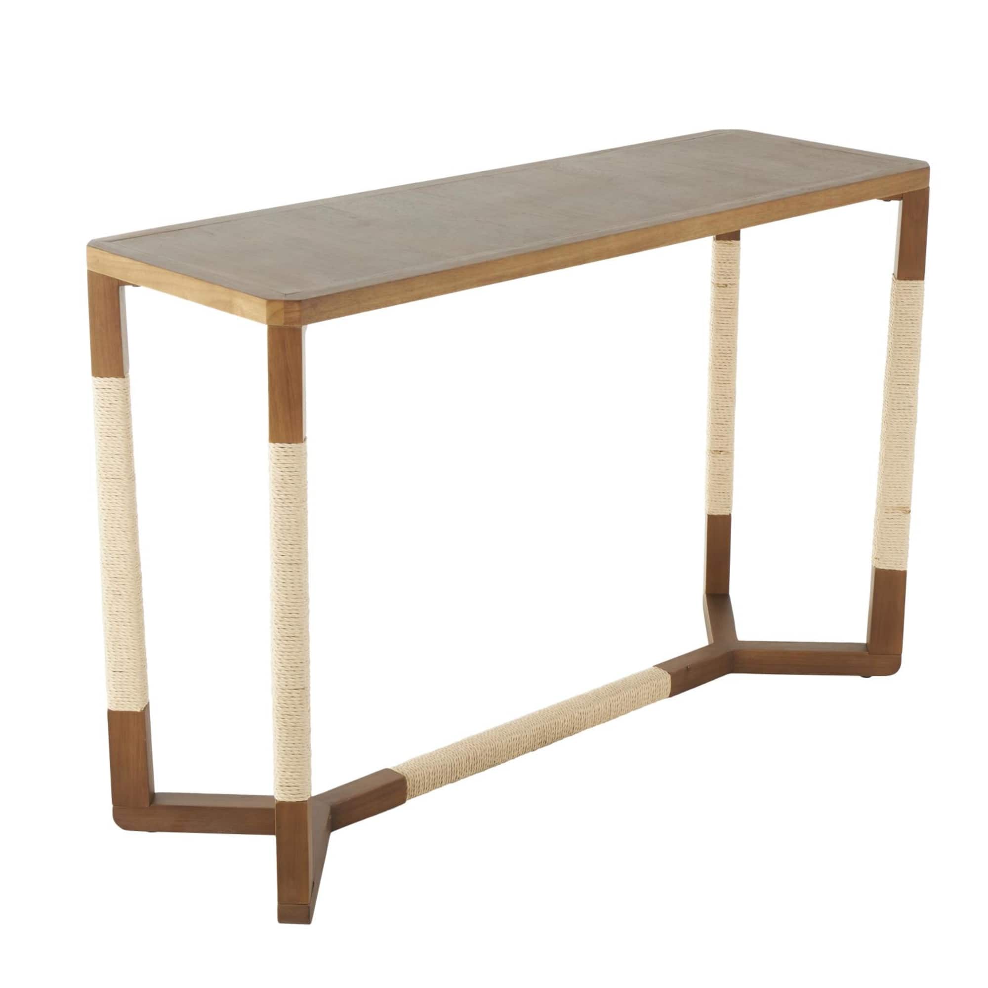 47.25" Brown Wooden Living Room Console Table with Rope Wrapped Frame